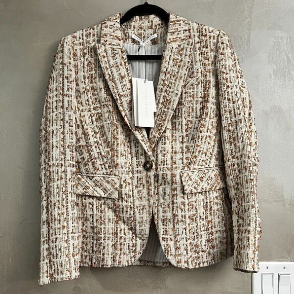 Veronica Beard Jackets & Blazers - Veronica Beard Cutaway Dickey Jacket Ivory Gold Metallic Tweed Blazer Size 6 NWT